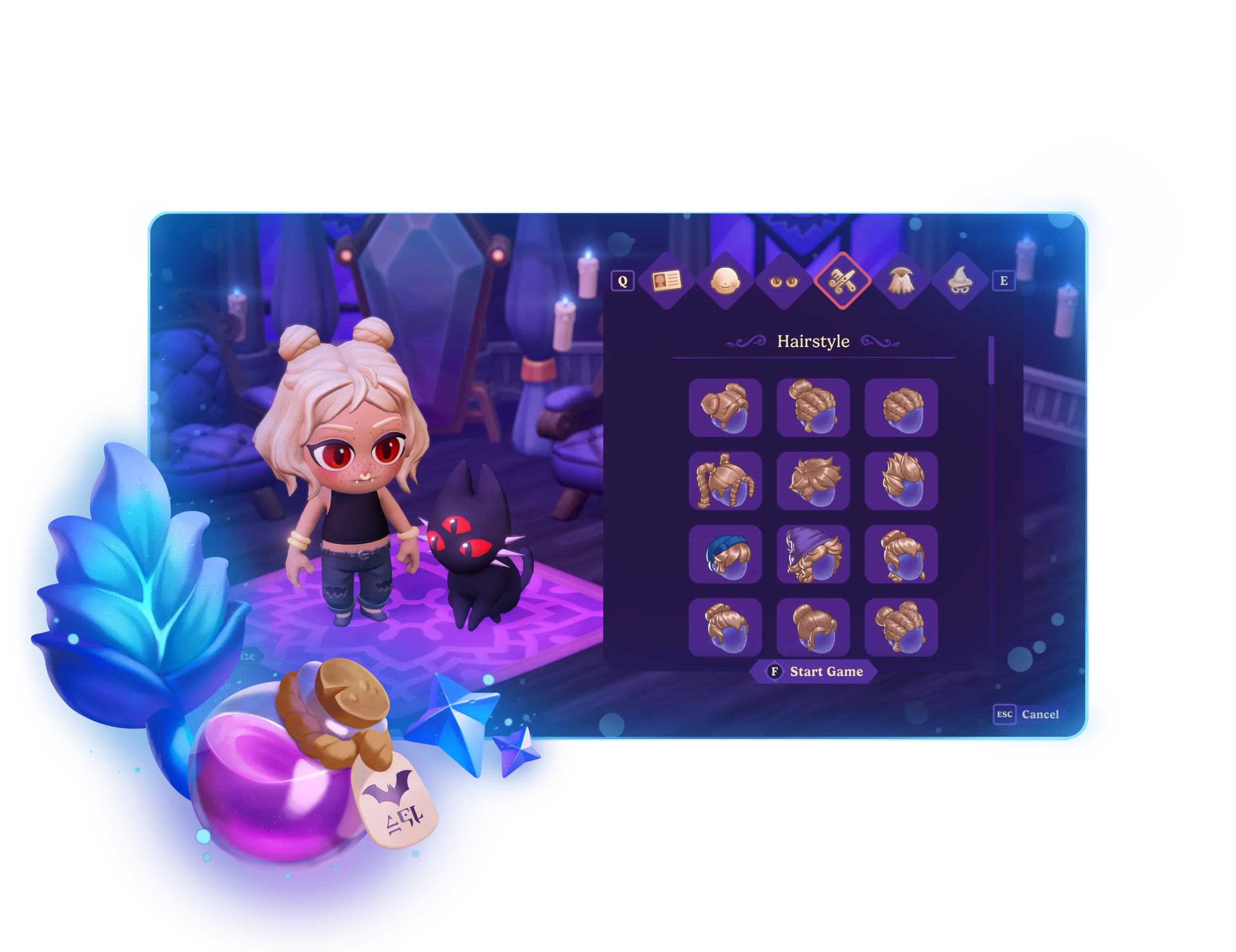 Moonlight Peaks character creator and customization screen