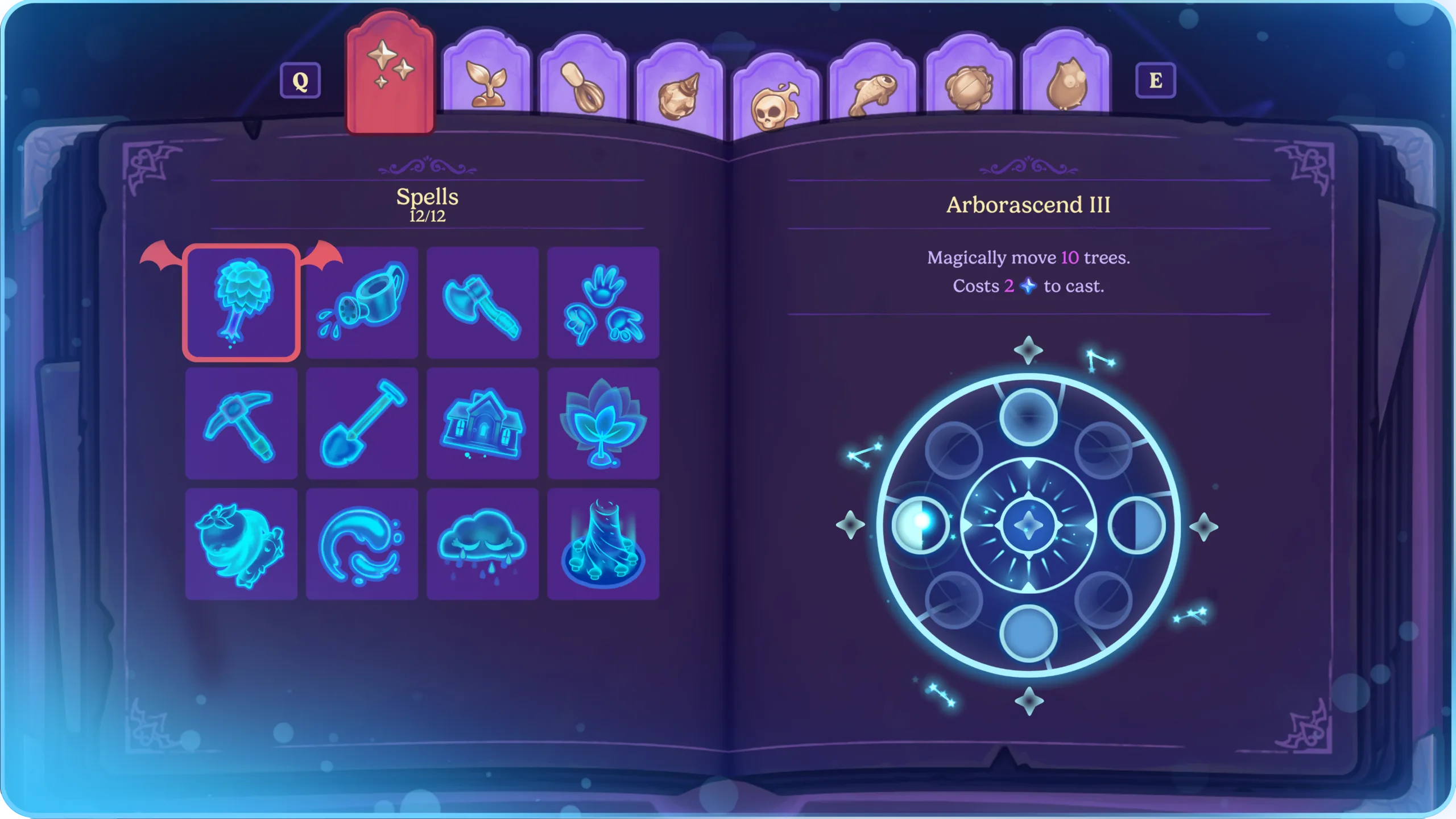 Moonlight Peaks spellcasting system — official website screenshot
